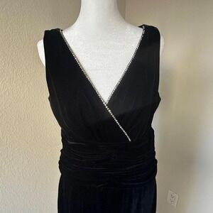 Nebiani Maxi Sleeveless Babydoll Velvet Dress 8‎ Black Y2K Formal Event Party